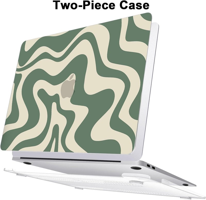 AKIT Compatible with MacBook Air 13 Inch Case M1 2022 2021 2020 2019 2018 A2337 A2179 A1932, Unique Pattern Hard Shell Laptop Case+Screen Protector+Keyboard Cover for MacBook Air 13.3 Inch, Green Wave - Image 5